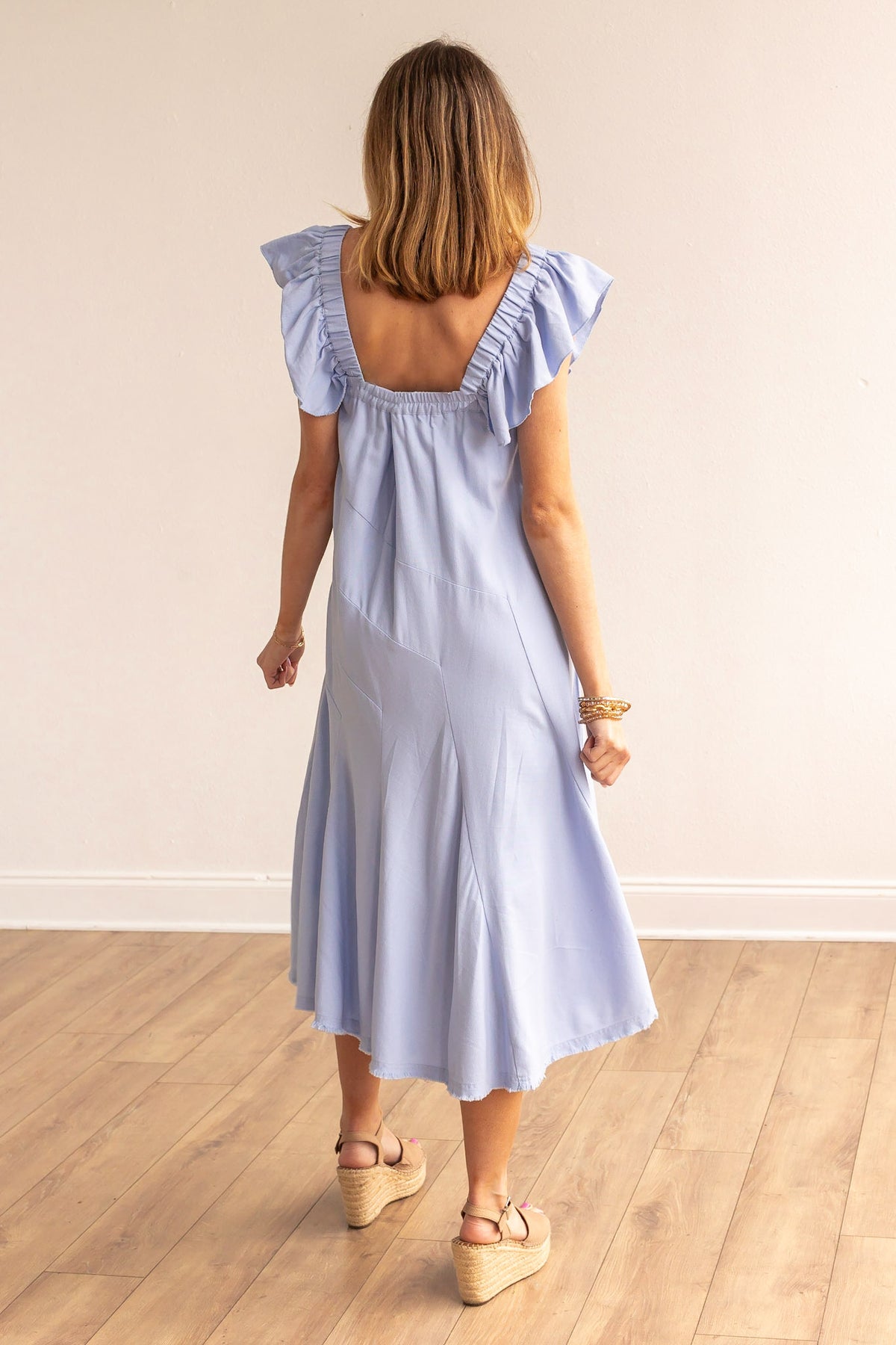 The Stella Linen Verse Dress - Blue