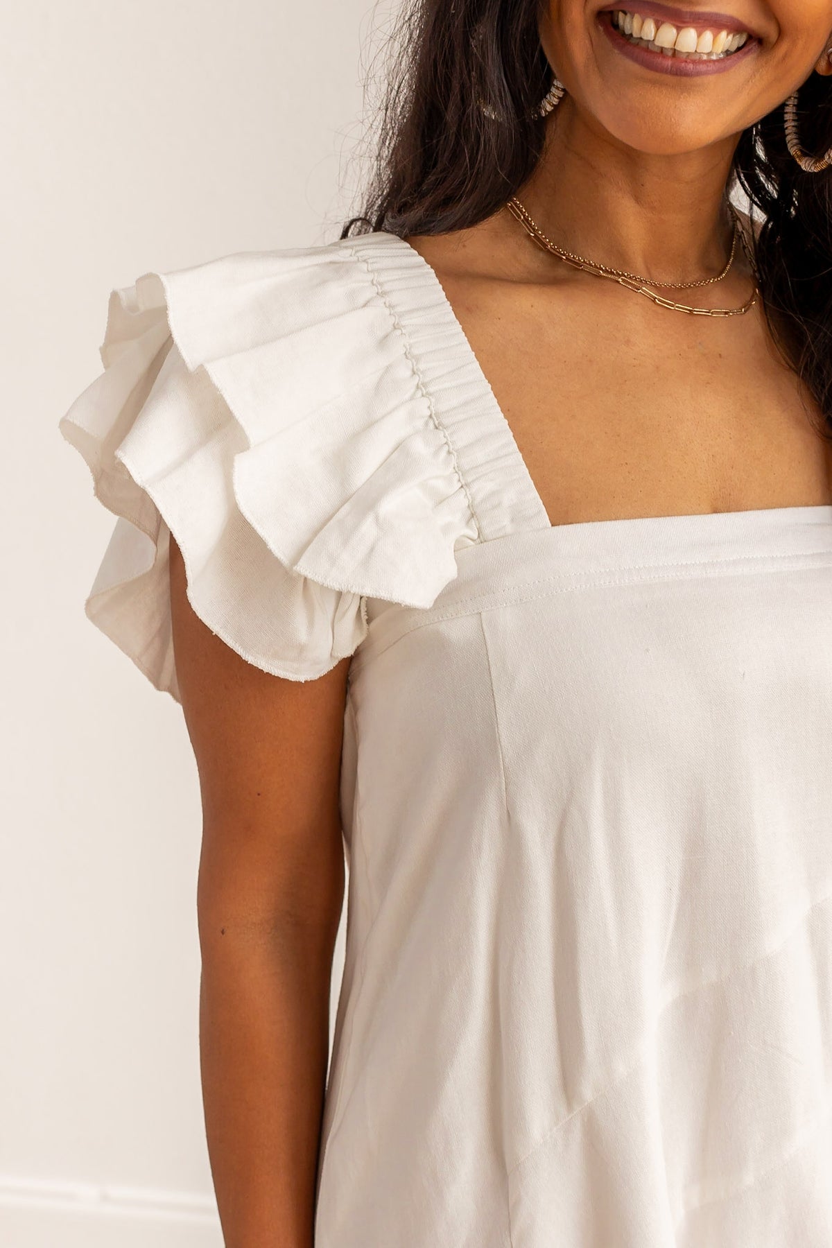 The Stella Linen Verse Dress - White
