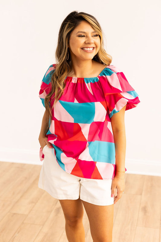 FINAL SALE - The Faelan Puff Sleeve Top - Abstract
