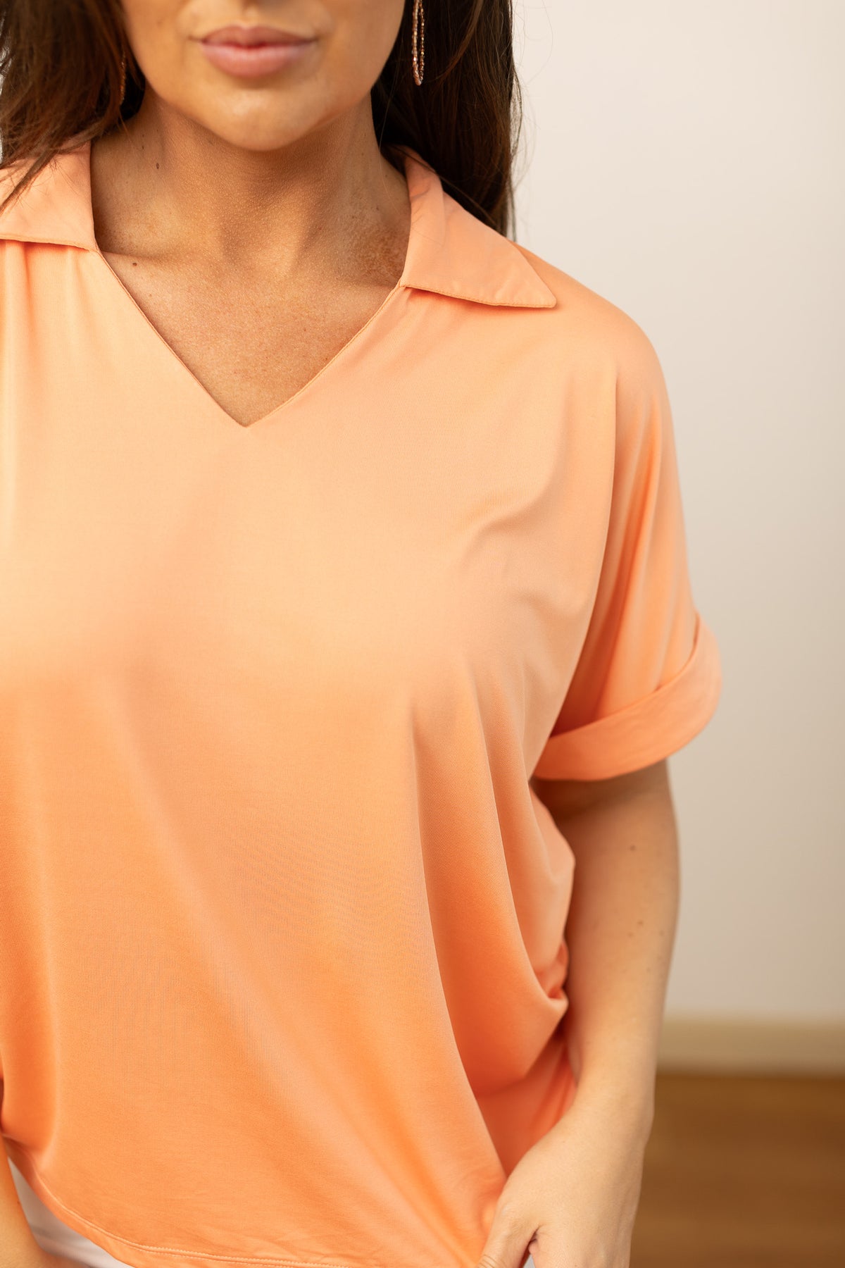 FINAL SALE - The Cara Collared Top - Coral