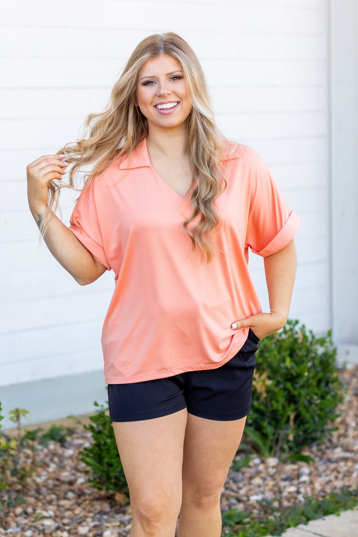 FINAL SALE - The Cara Collared Top - Coral