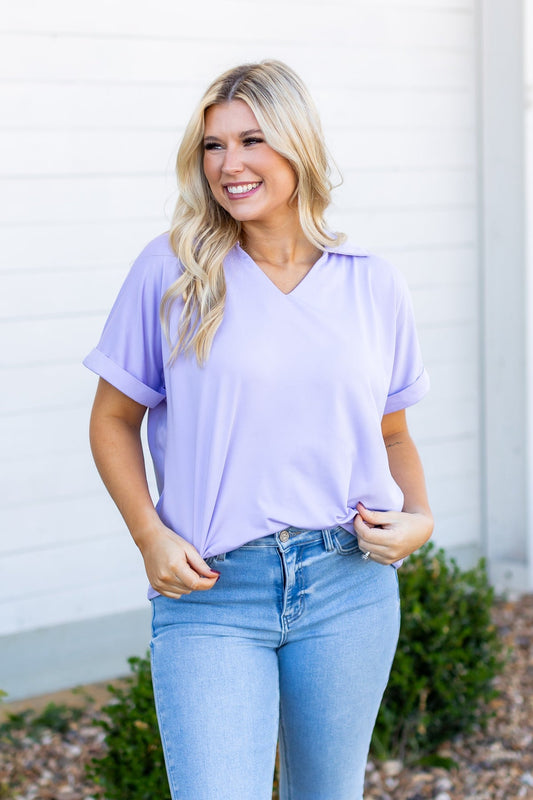 FINAL SALE - The Cara Collared Top - Lavender
