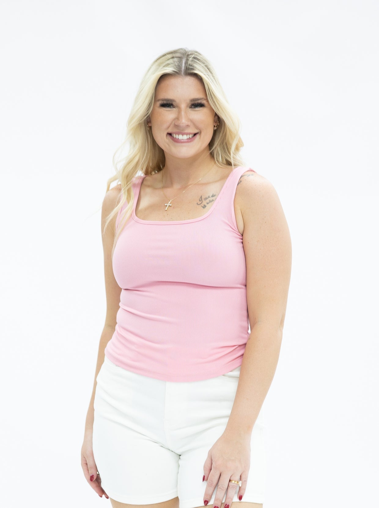 The Bella Ribbed Tank Top - Light Pink