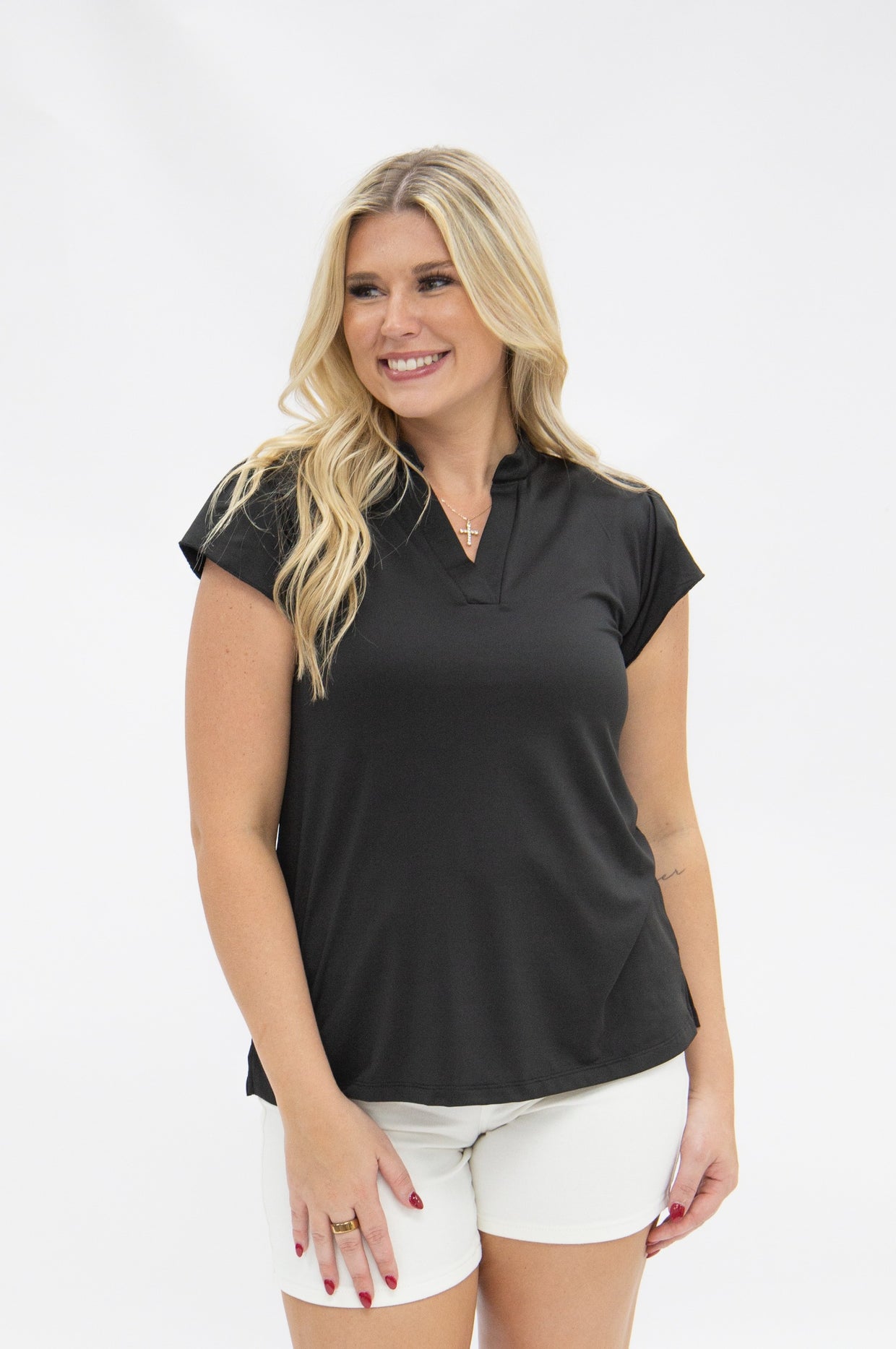 The Nicole V-Neck Top - Black