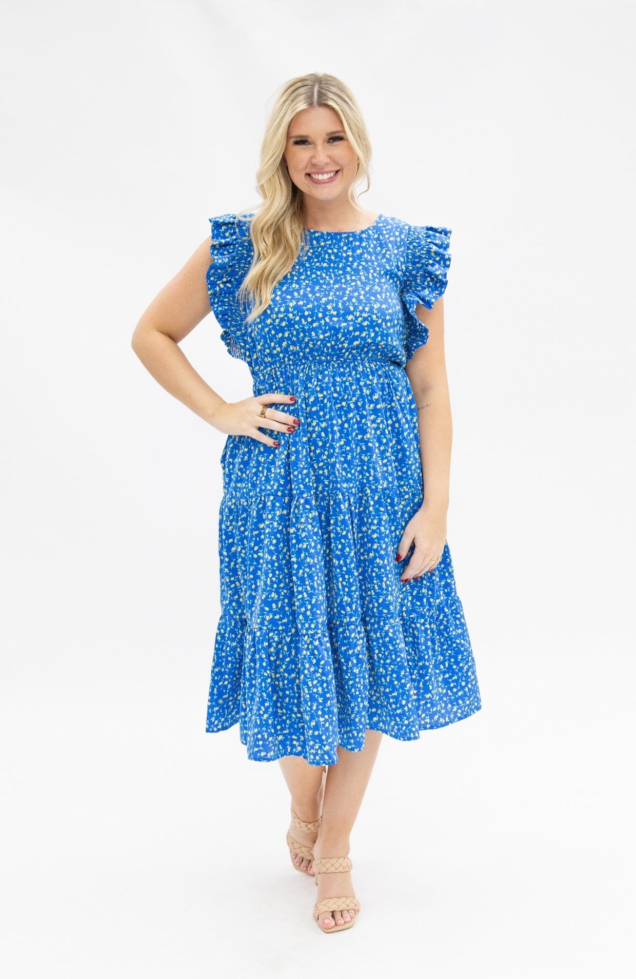 The Lani Blue Floral Tiered Dress