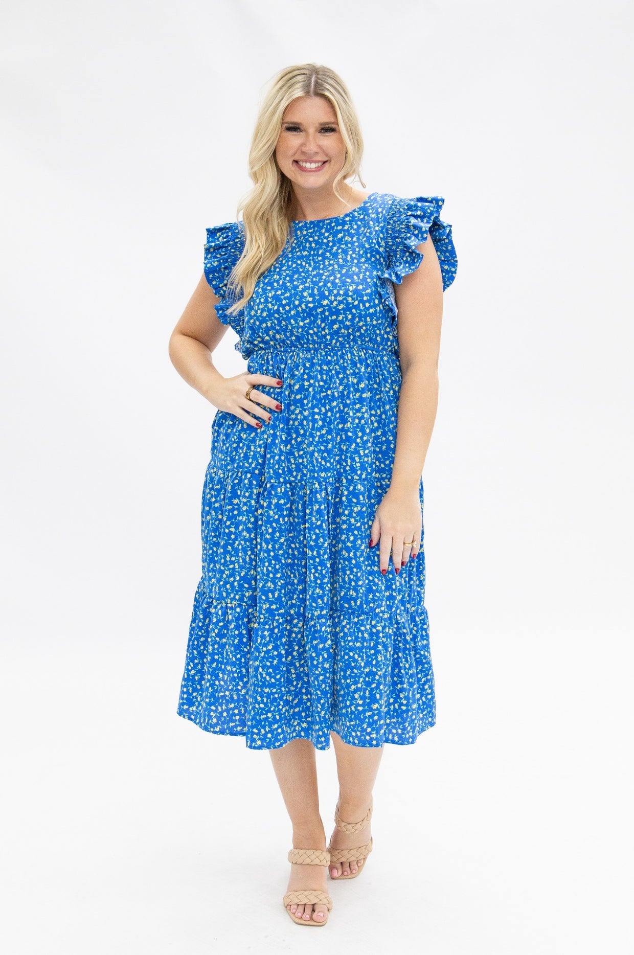 The Lani Blue Floral Tiered Dress