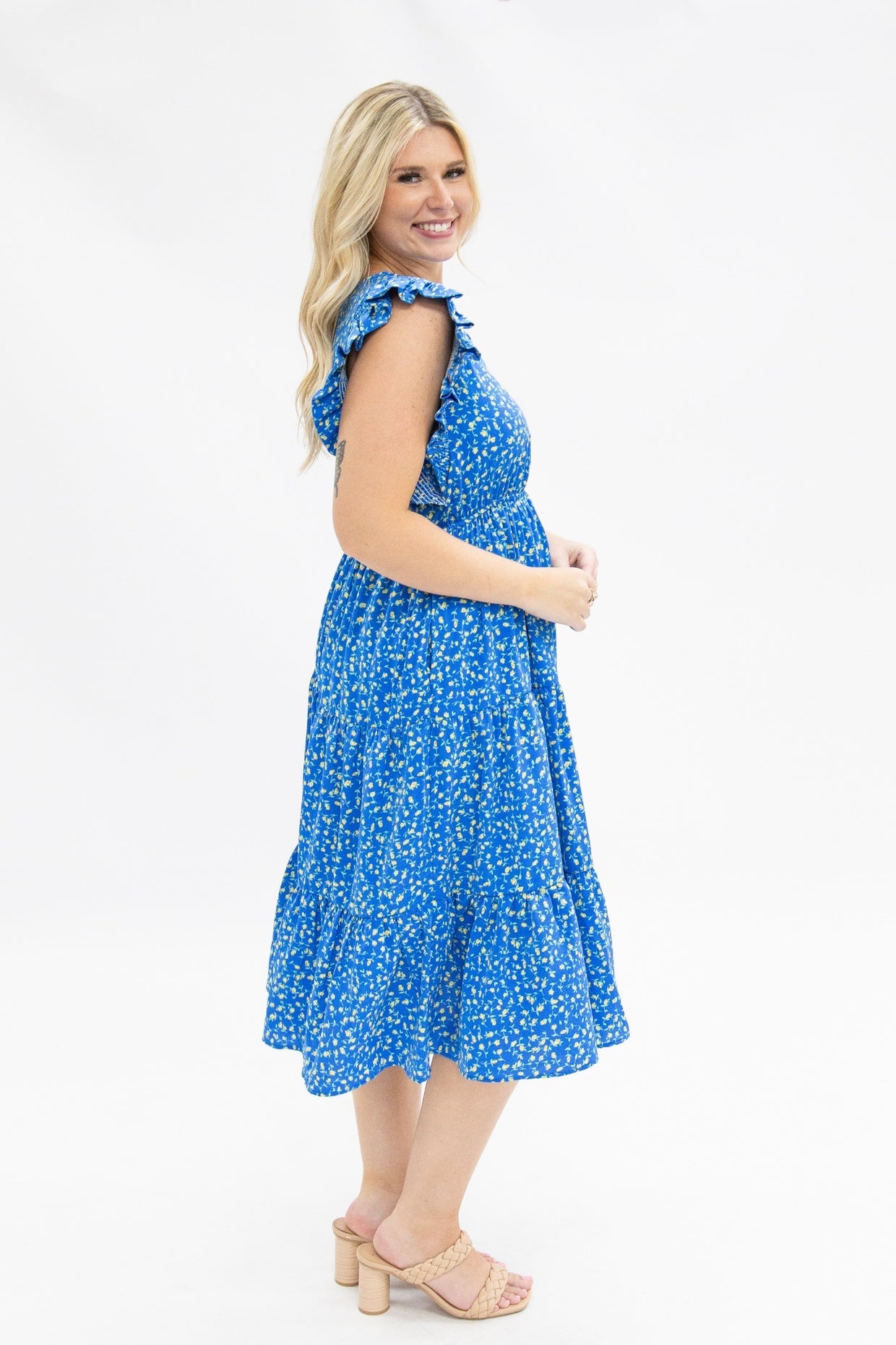 The Lani Blue Floral Tiered Dress