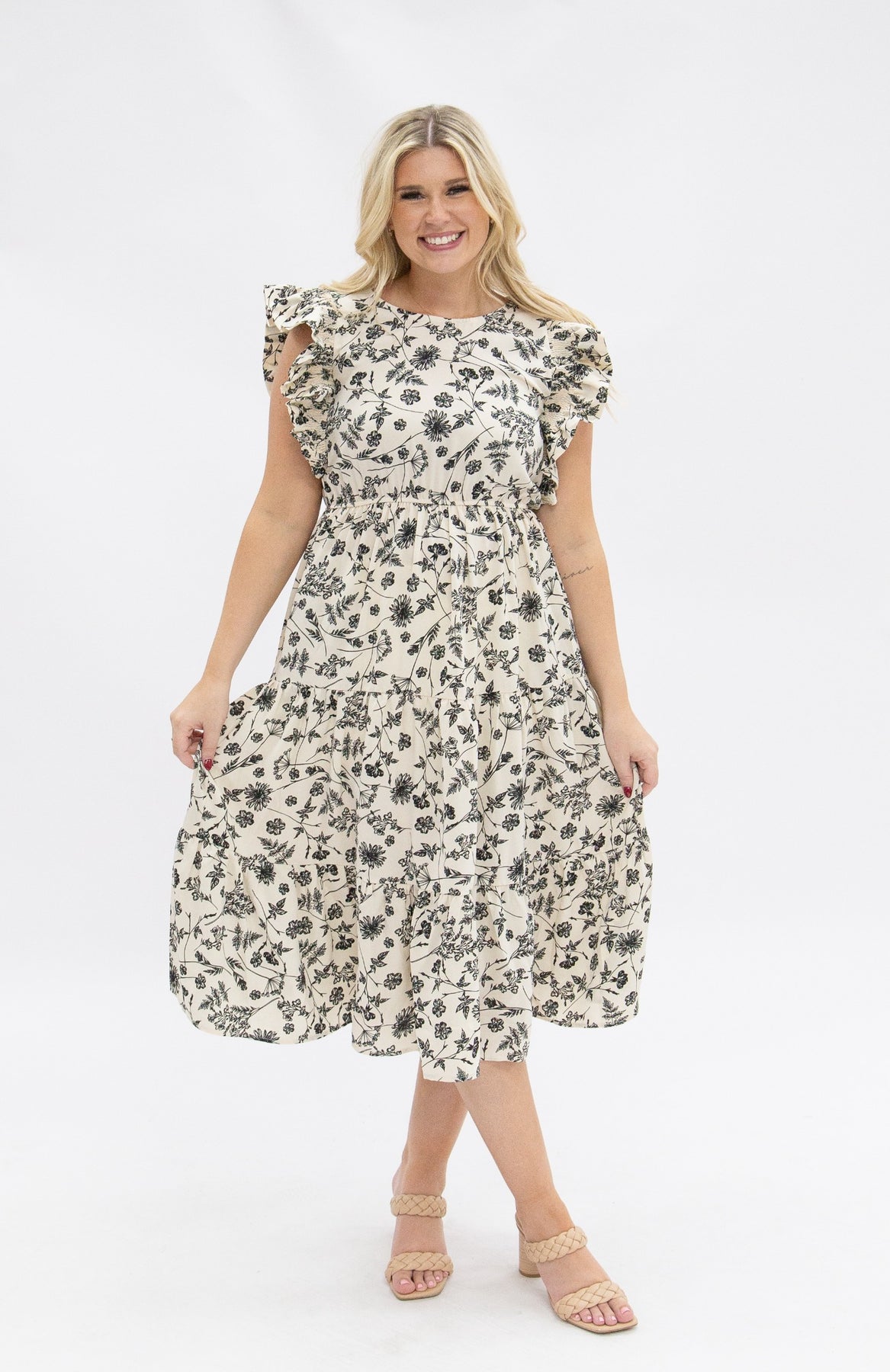 The Molli Black & Ivory Floral Tiered Dress