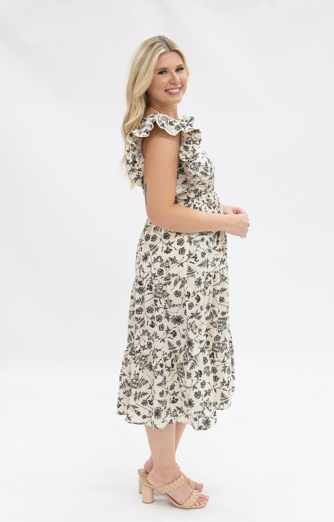 The Molli Black & Ivory Floral Tiered Dress