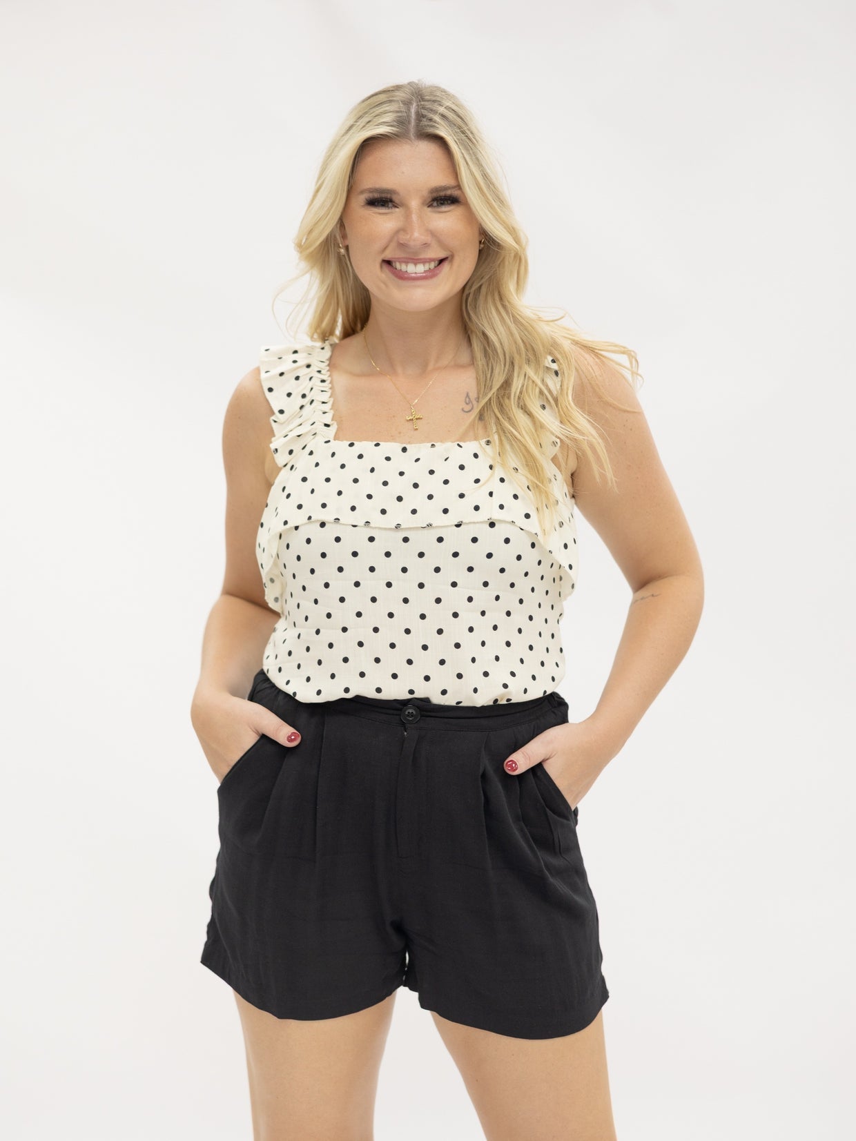 The Rebecca Flounce Tank Top - Polka Dot