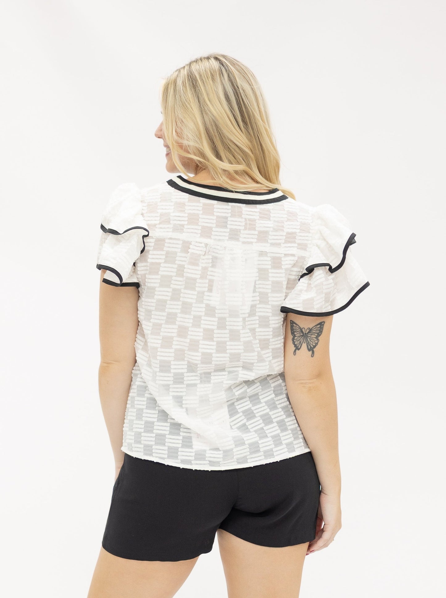 The Jossy V-Neck Flutter Sleeve Top - White