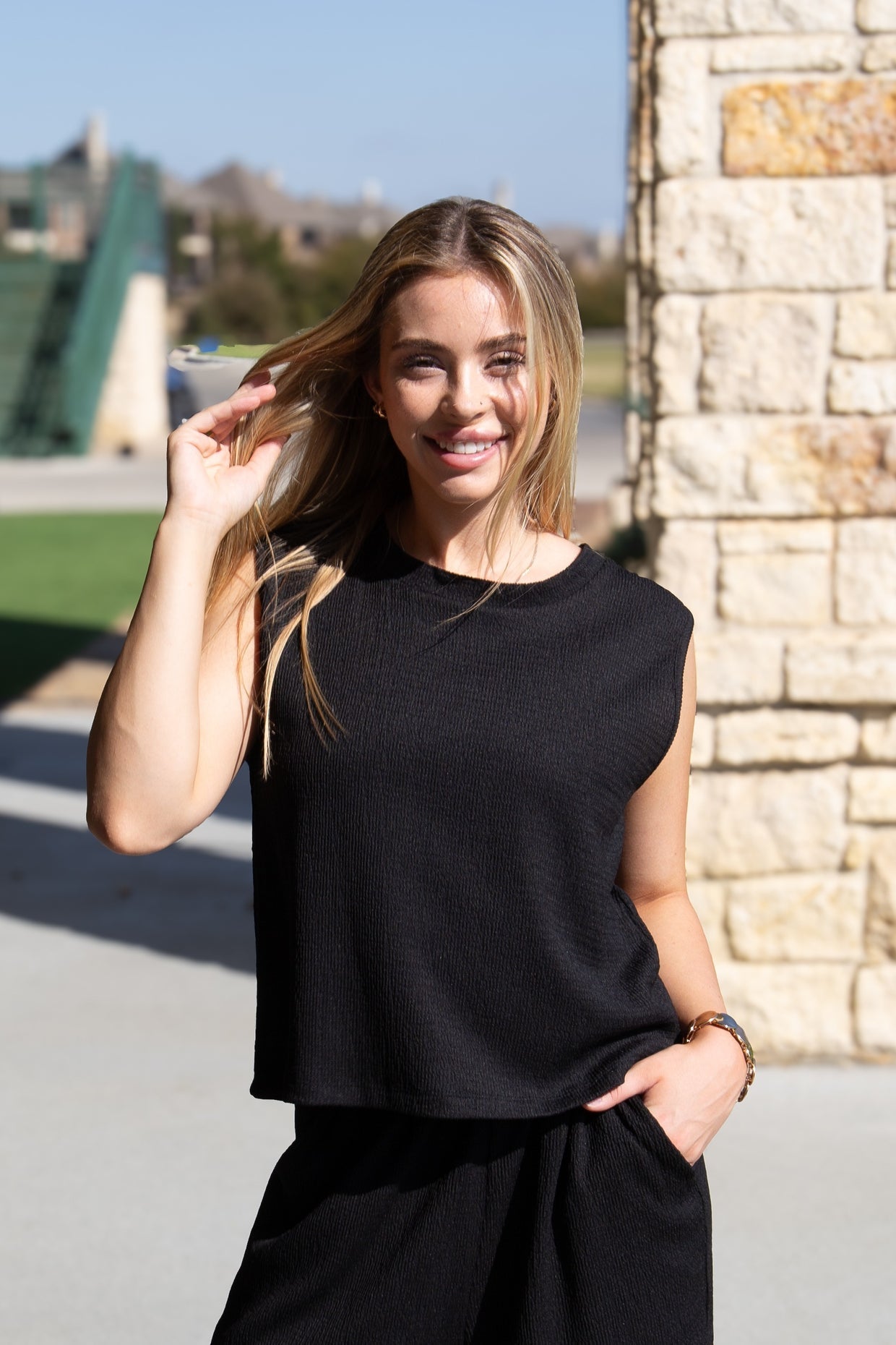 The Earhart Textured Knit Tank Top - Black