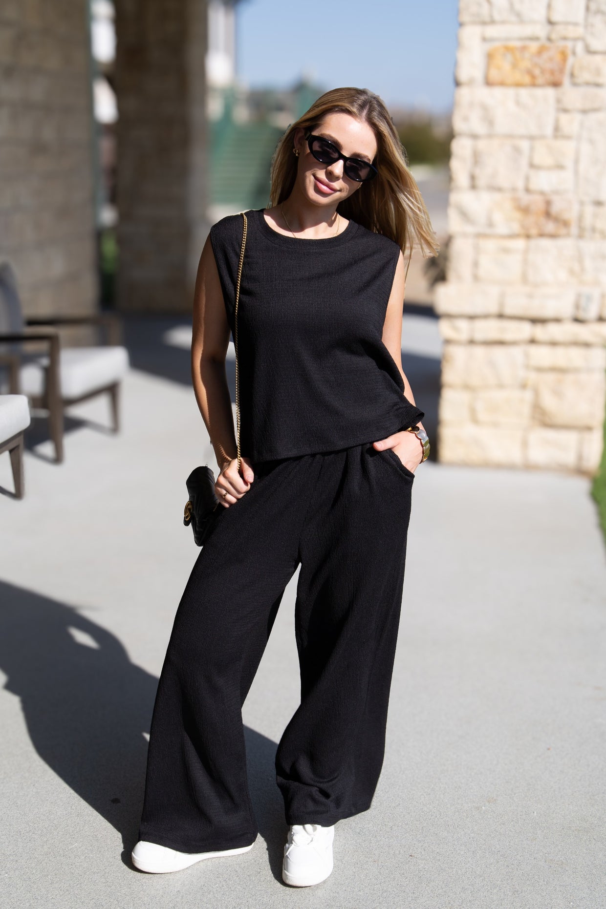 The Earhart Textured Knit Tank Top - Black