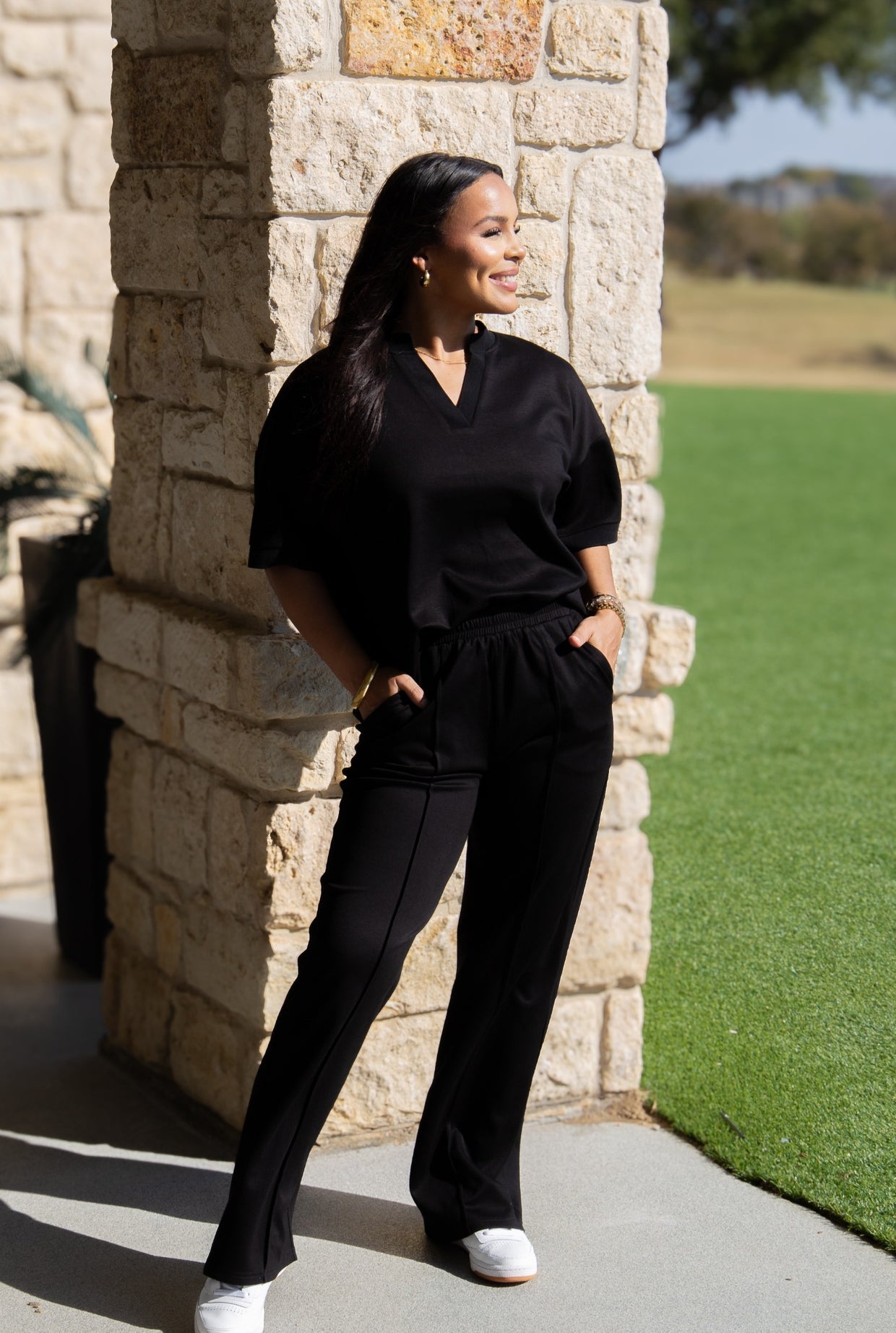The Remi Butter Soft V-Neck Top - Black