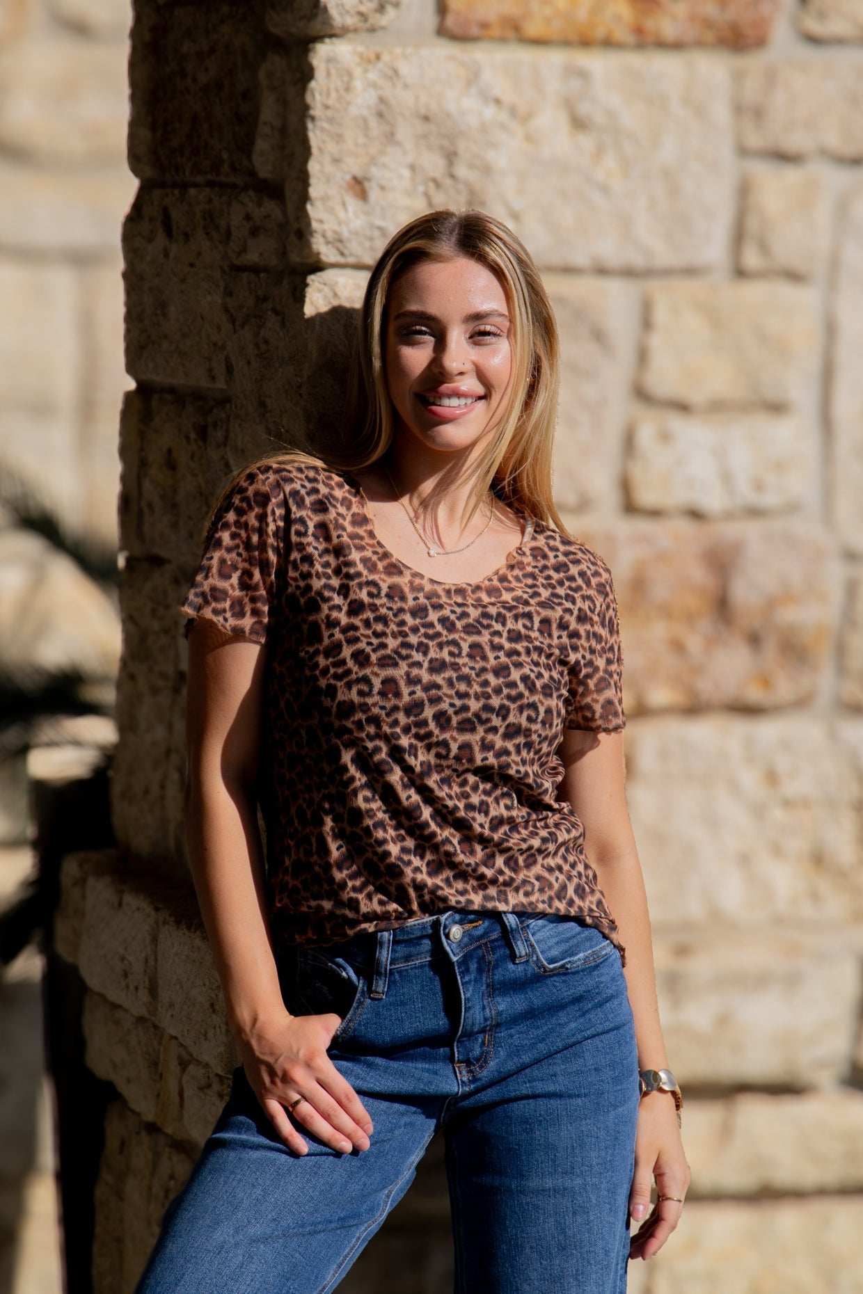 The Sasha Lace Short-Sleeve Top - Leopard