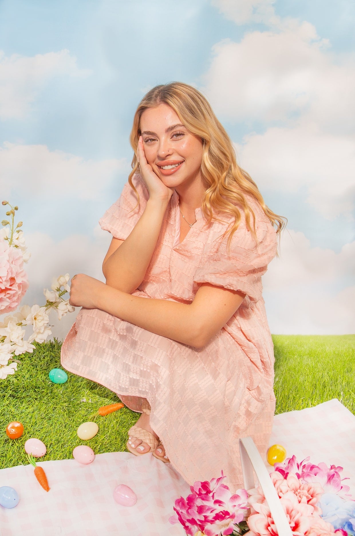 The Cathryn Checkered Dress - Blush