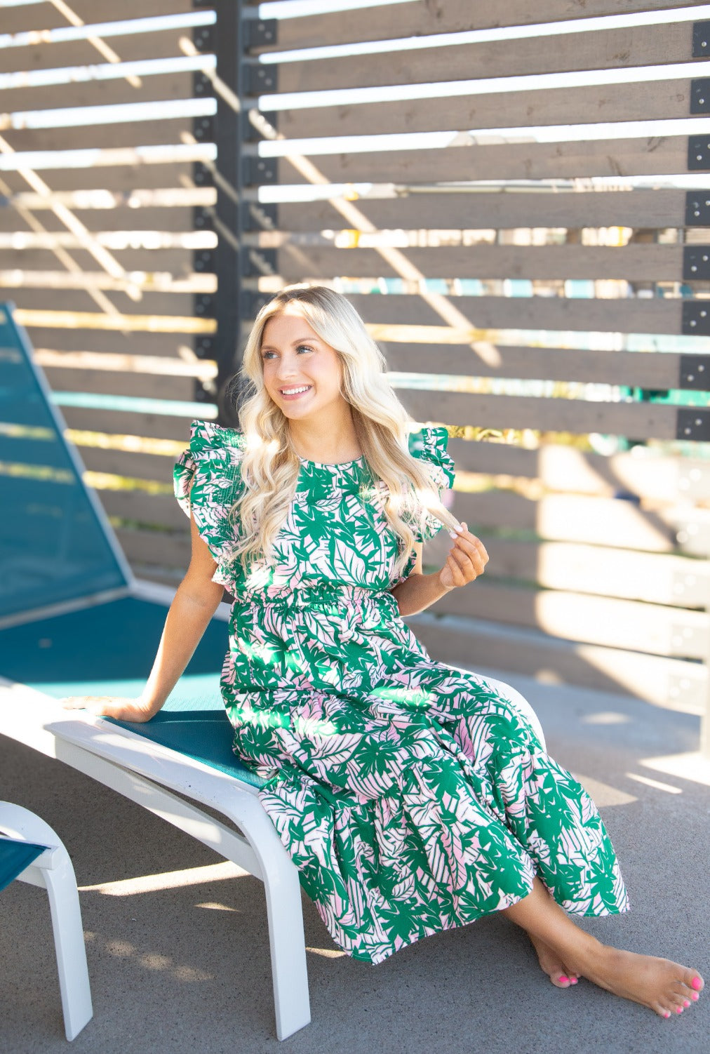 The Tozi Pink & Green Floral Tiered Dress