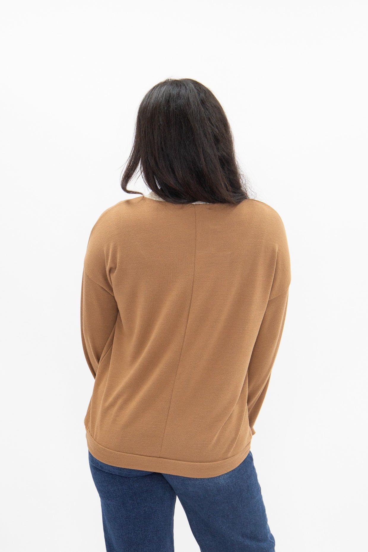 The Carlie V-Neck Lace Trim Top - Brown