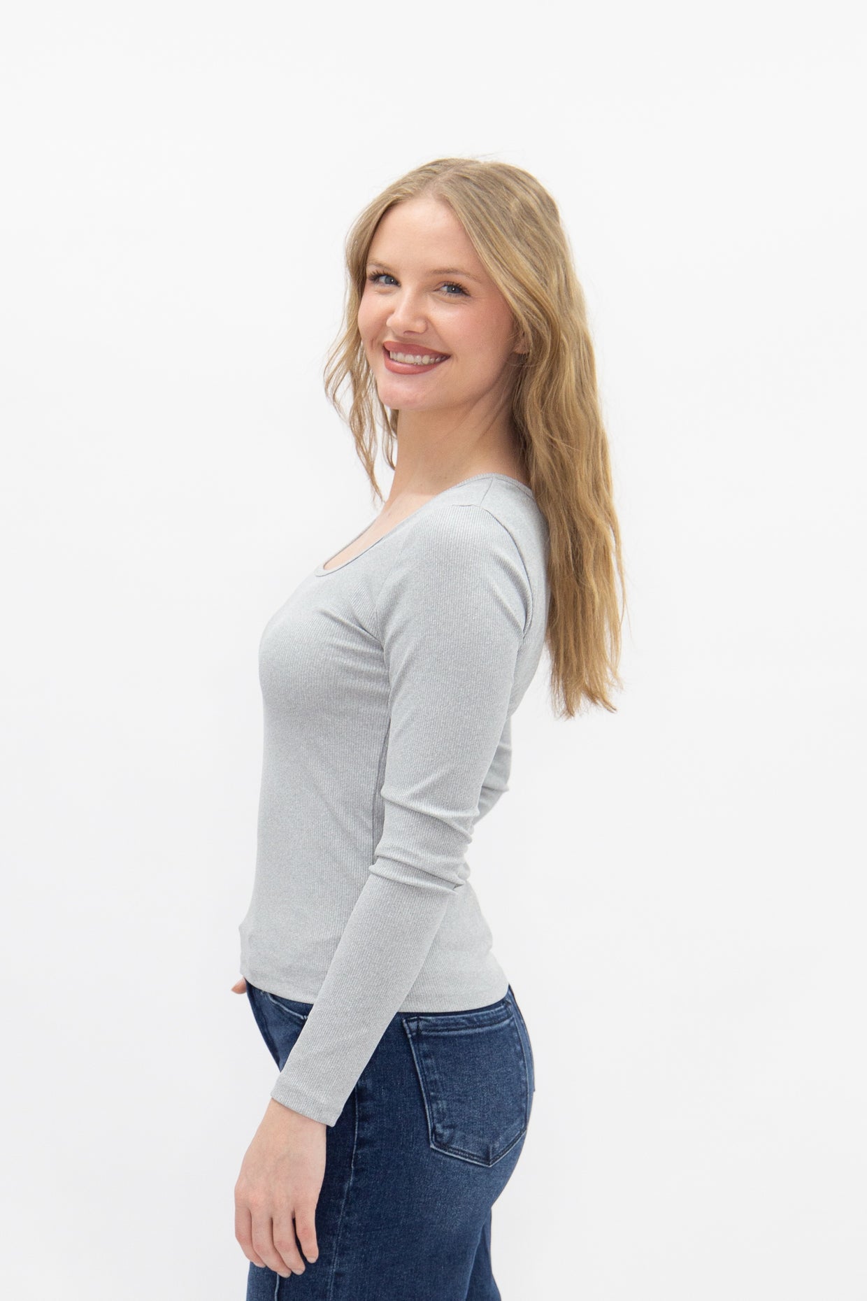 The Grace Square Neck Long Sleeve Top - Grey