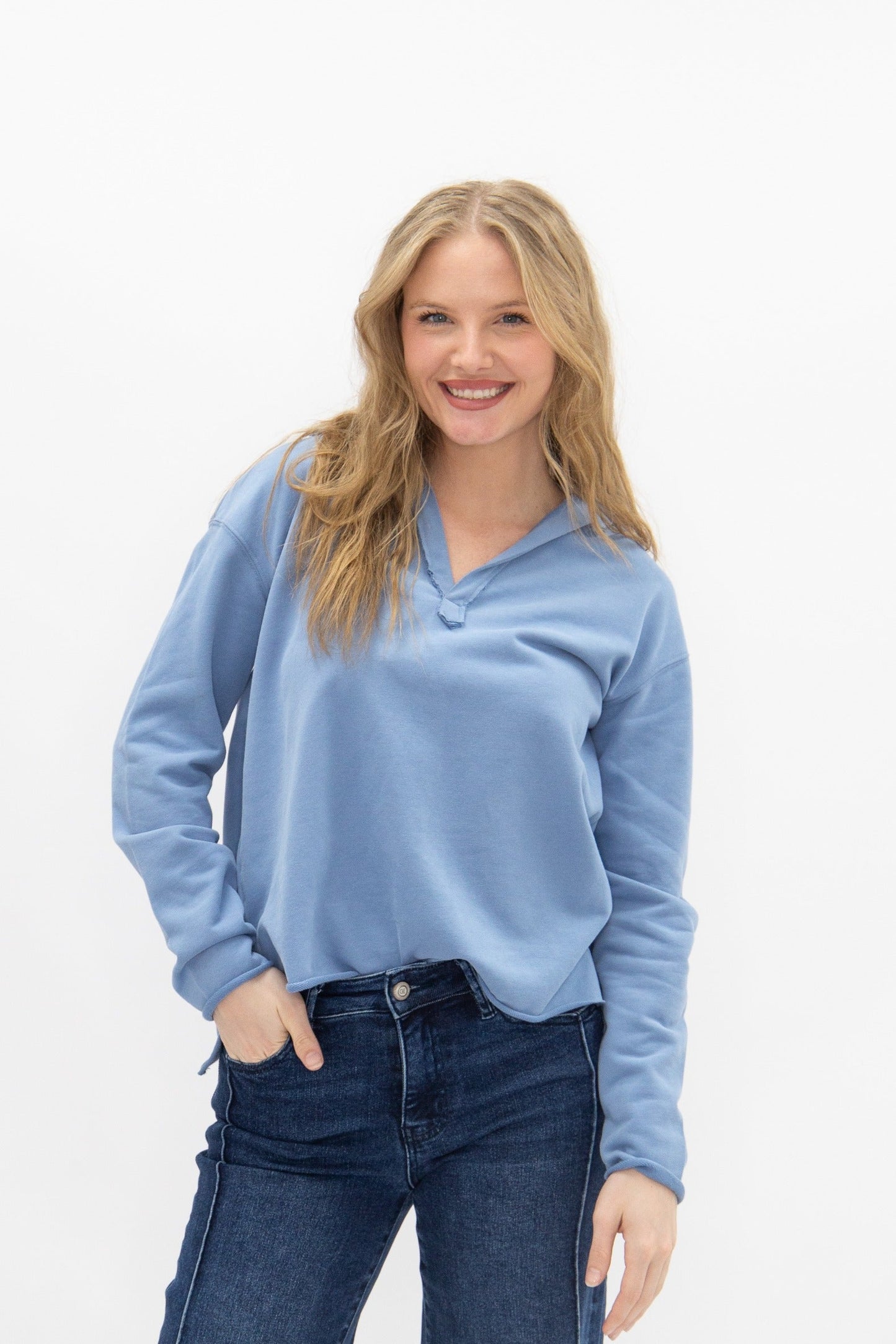 The Molly V-Neck Collared Pullover - Blue