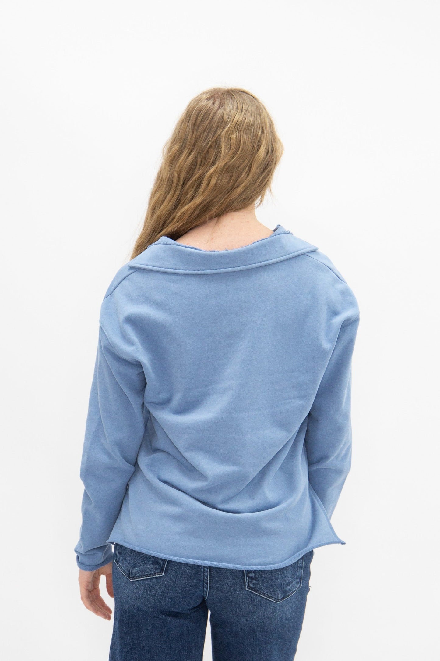 The Molly V-Neck Collared Pullover - Blue