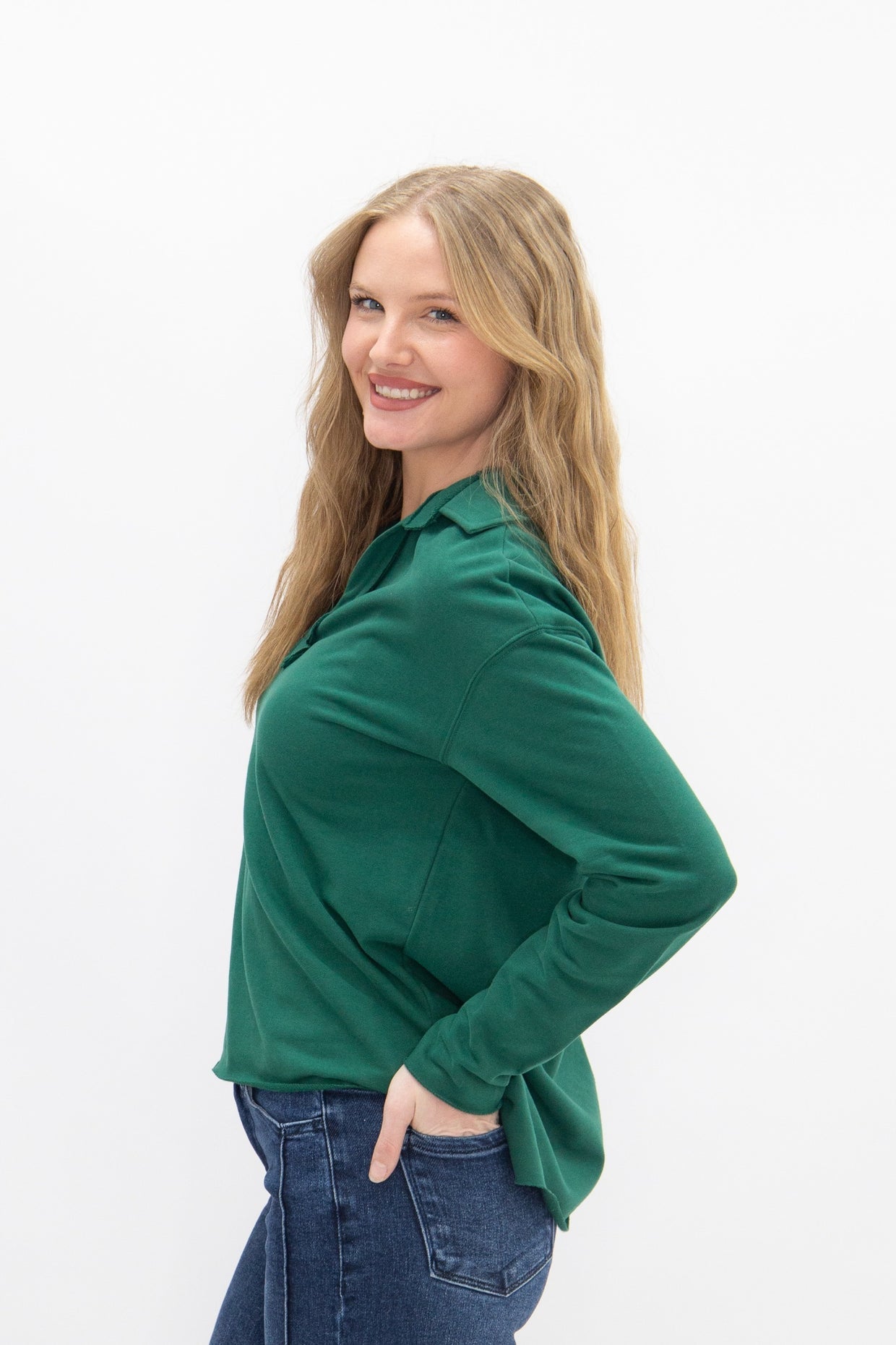 The Molly V-Neck Collared Pullover - Green