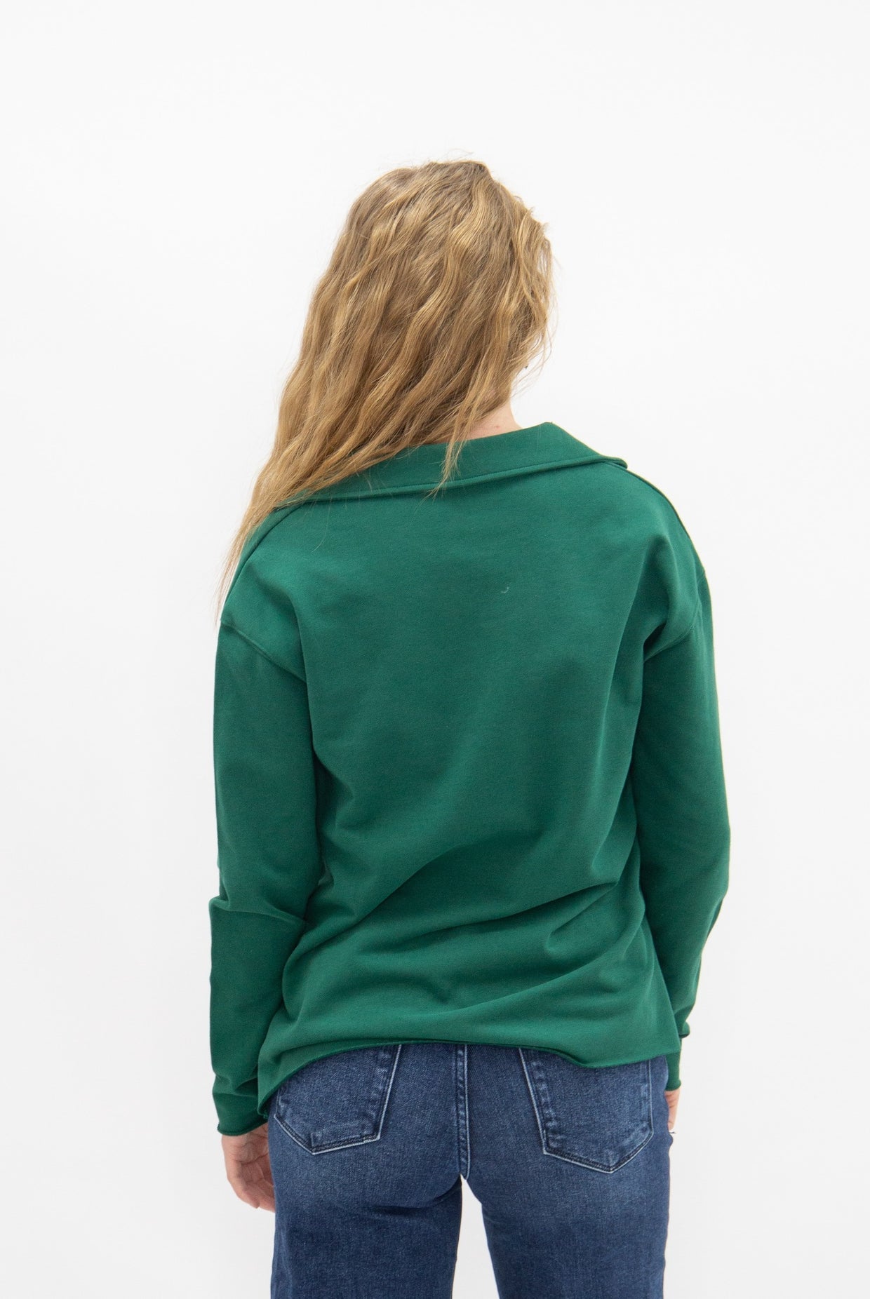 The Molly V-Neck Collared Pullover - Green
