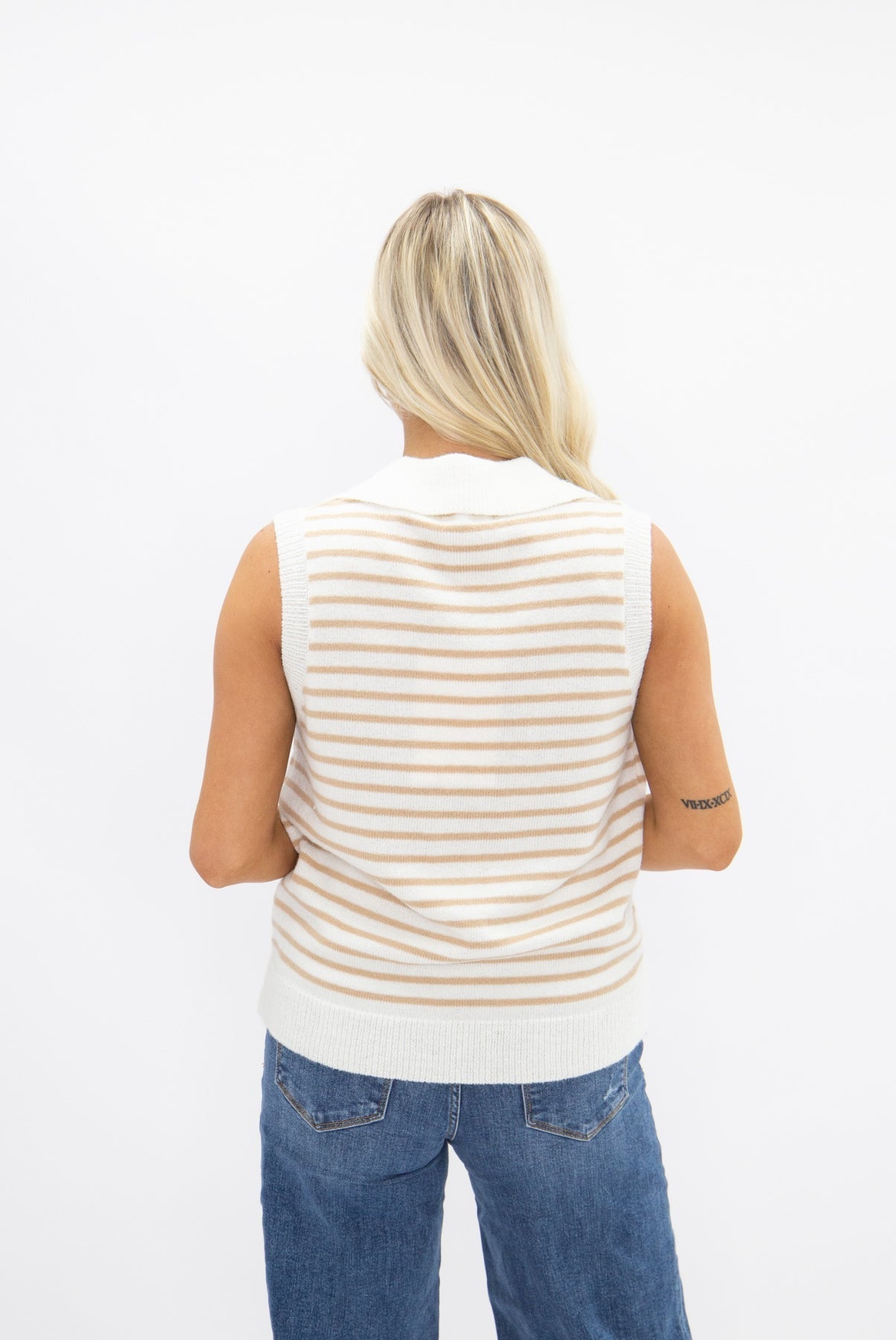 The Brandee Cream + Beige Striped Vest