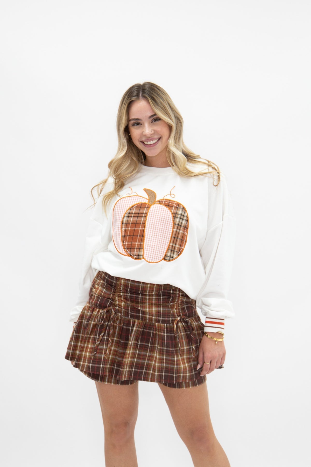 The Patchwork Pumpkin White Long Sleeve Top