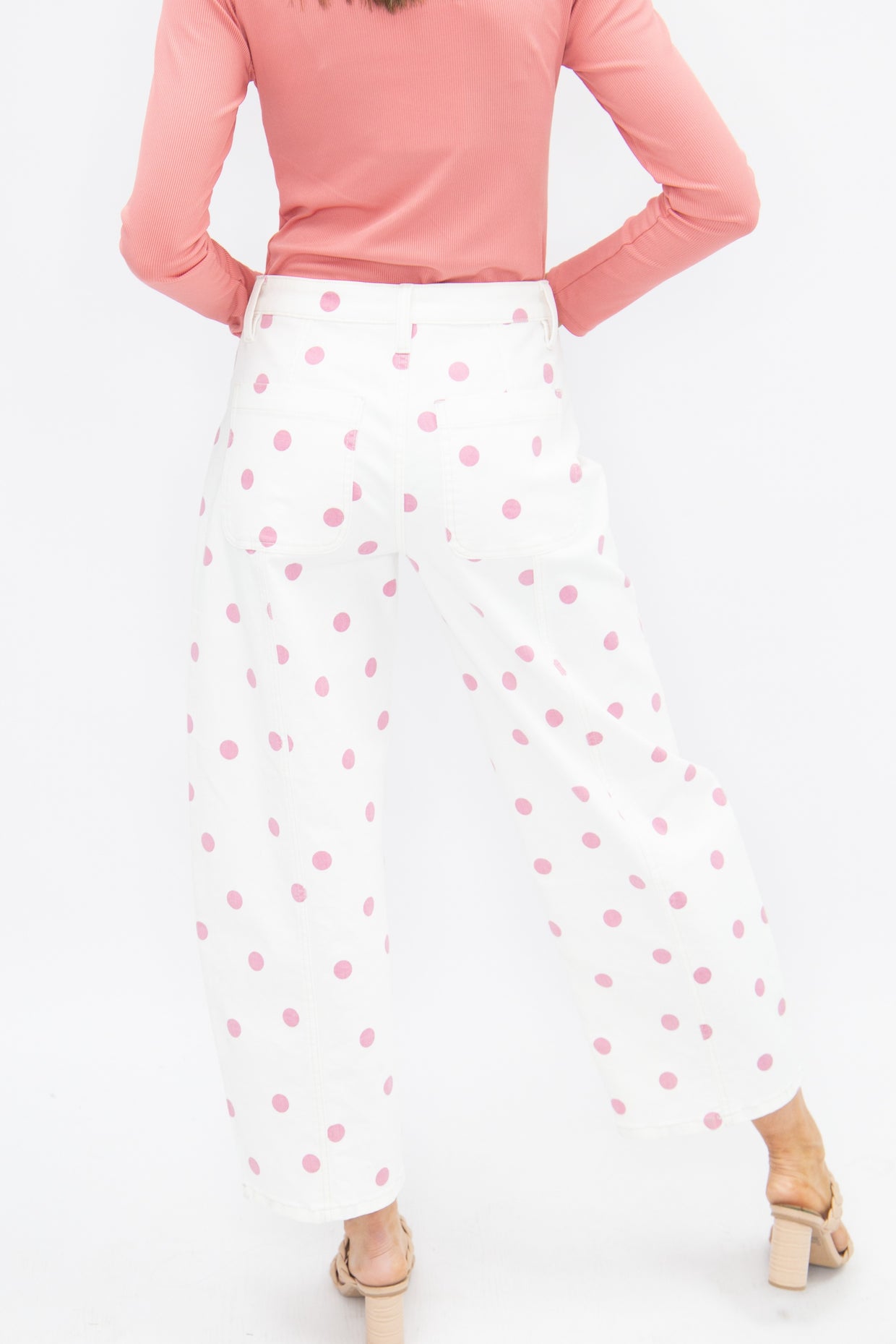The Chloe Polka Dot Barrel Jeans - Pink/White