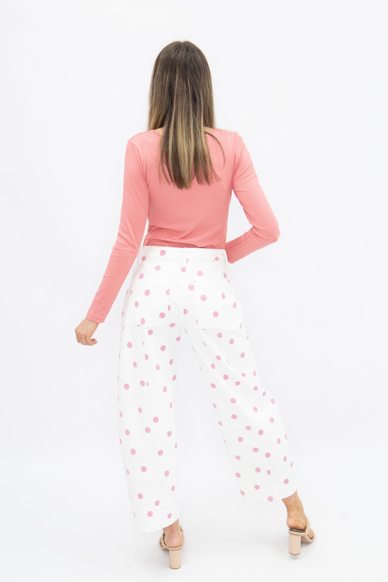 The Chloe Polka Dot Barrel Jeans - Pink/White