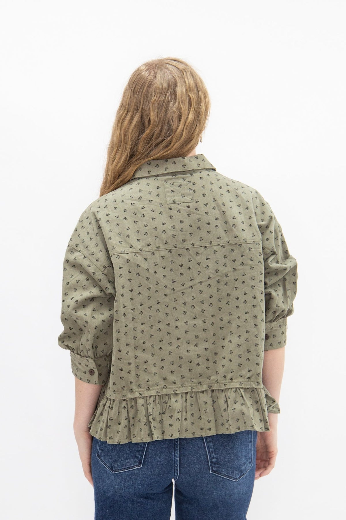 The Libbie Green Floral Print Ruffle Jacket