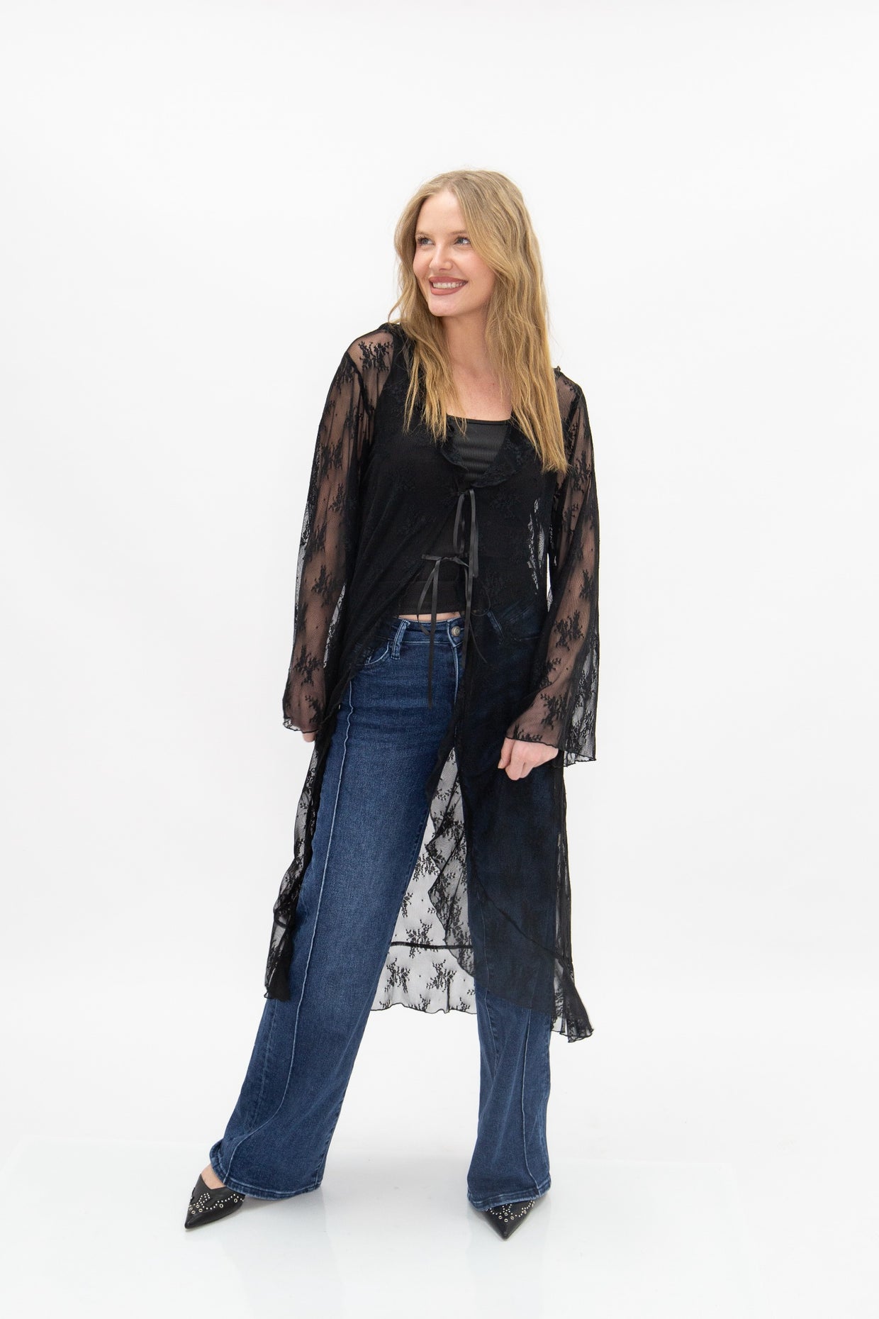 The Tenille Lace Long Kimono - Black