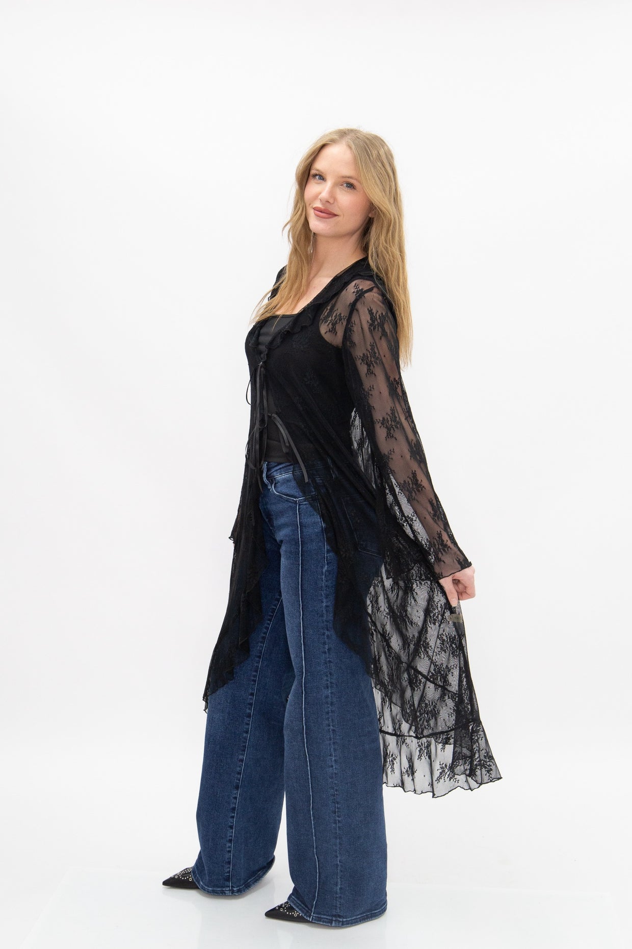 The Tenille Lace Long Kimono - Black