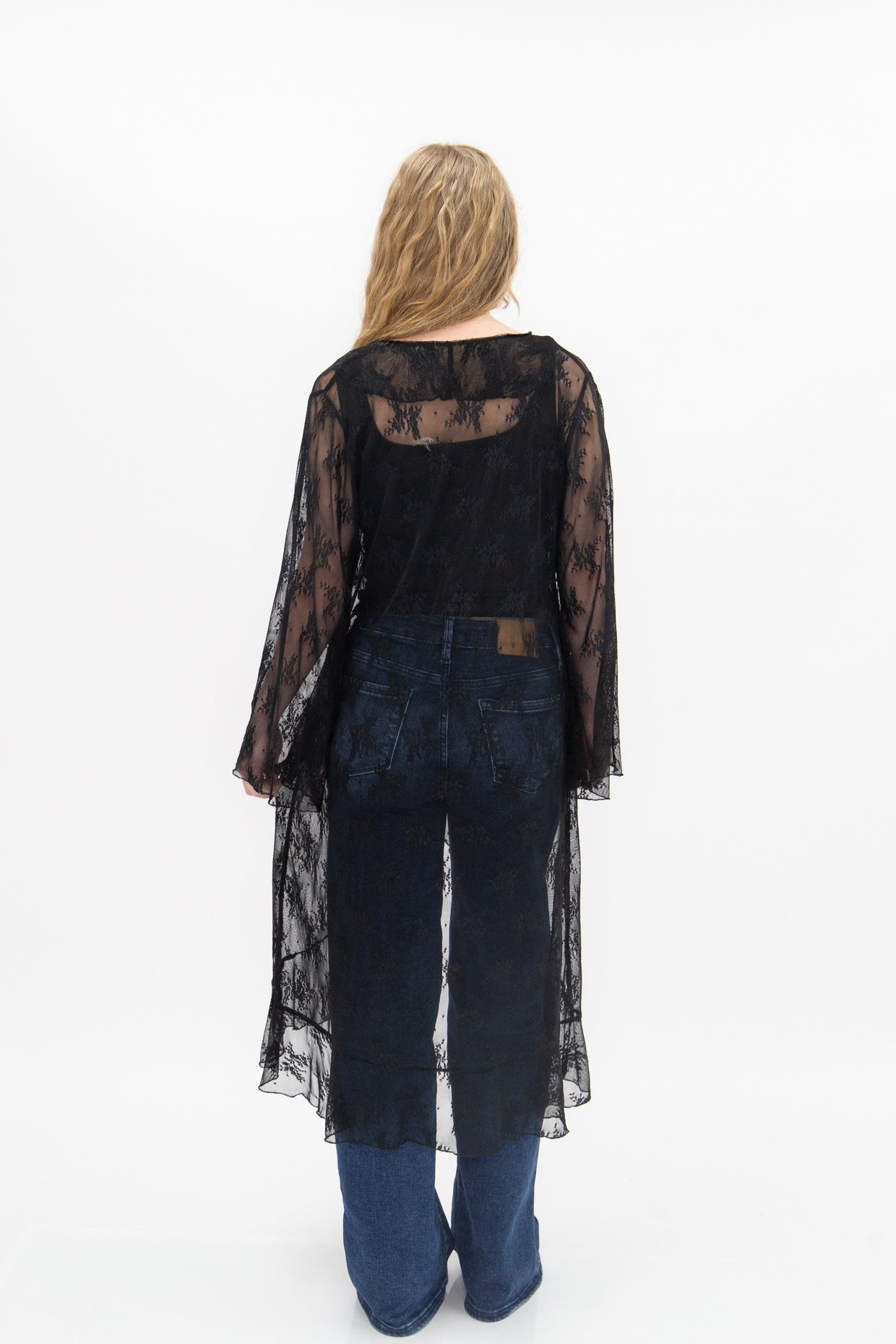 The Tenille Lace Long Kimono - Black
