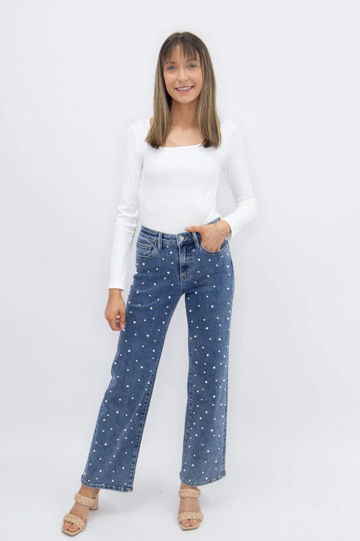 The Juliette Pearl Studded Straight Leg Jean