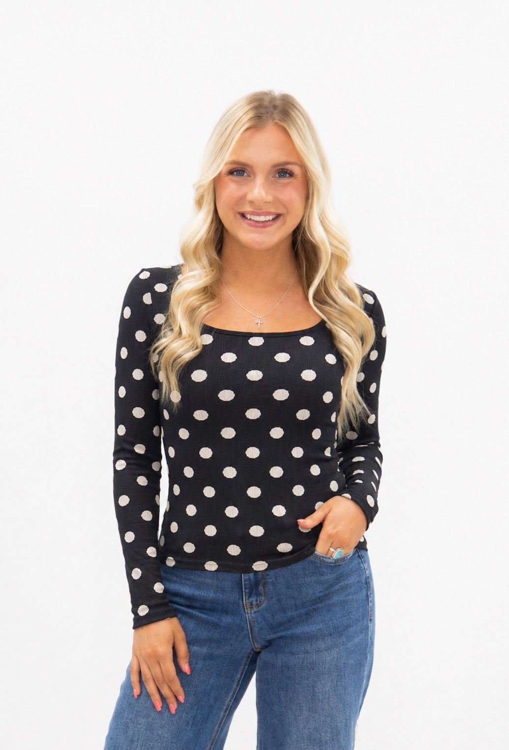 The Grace Square Neck Long Sleeve Top - Polka Dot