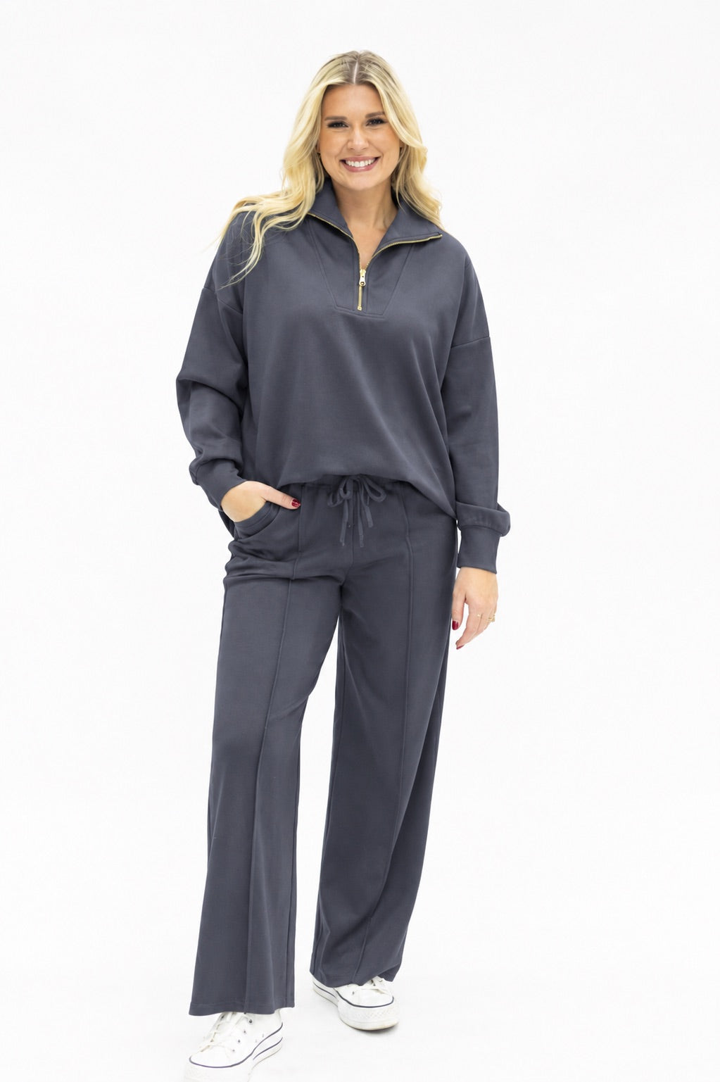 The Remi Butter Soft Quarter Zip Top - Slate Blue