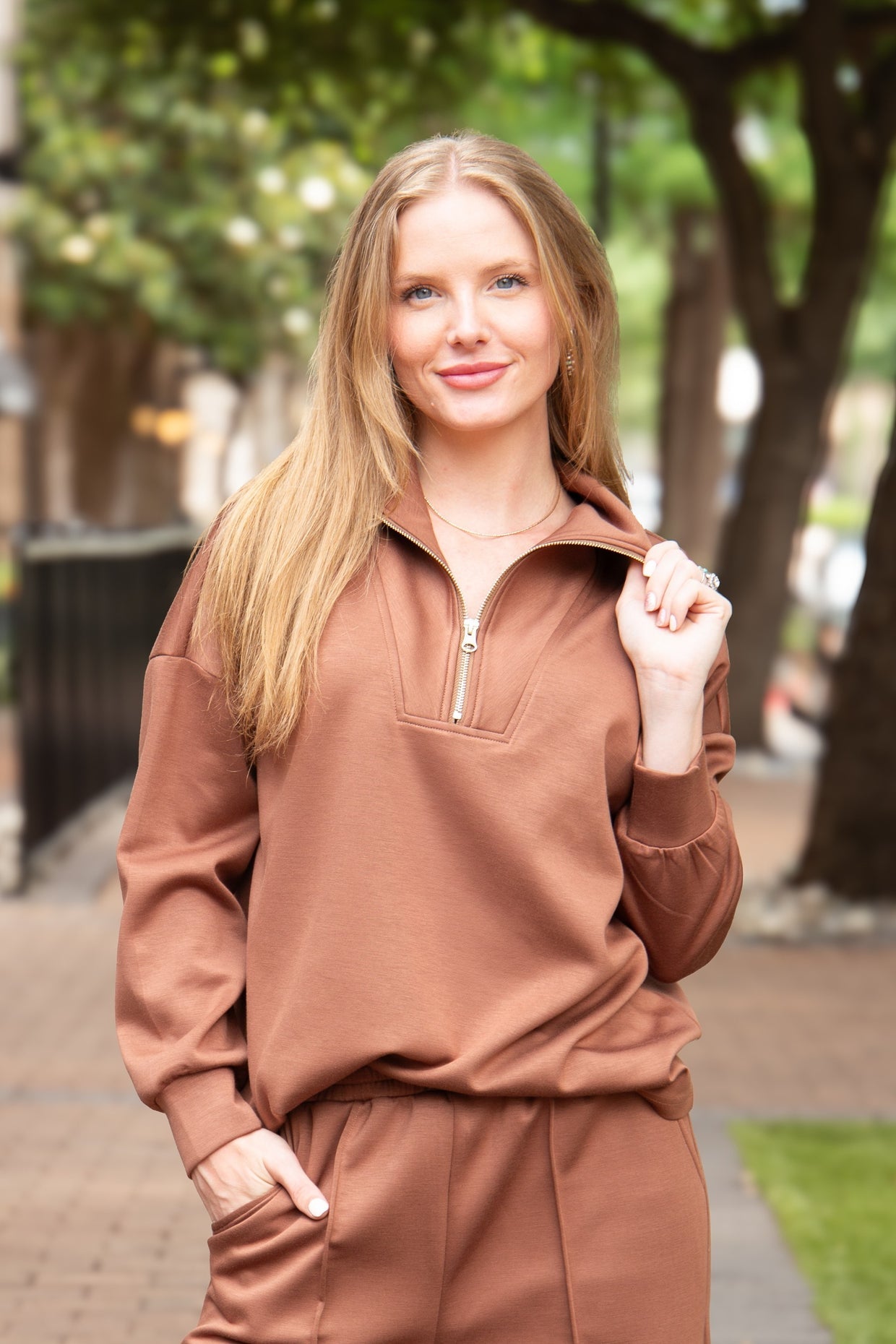 The Remi Butter Soft Quarter Zip Top - Brown