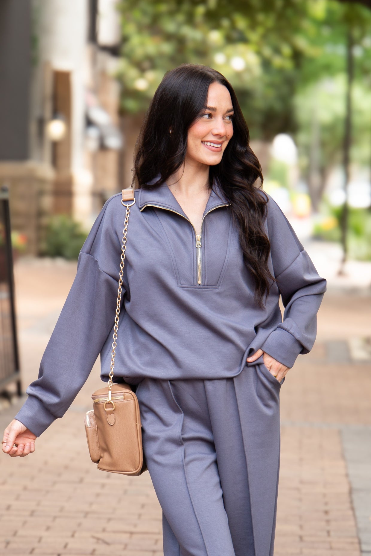 The Remi Butter Soft Quarter Zip Top - Slate Blue
