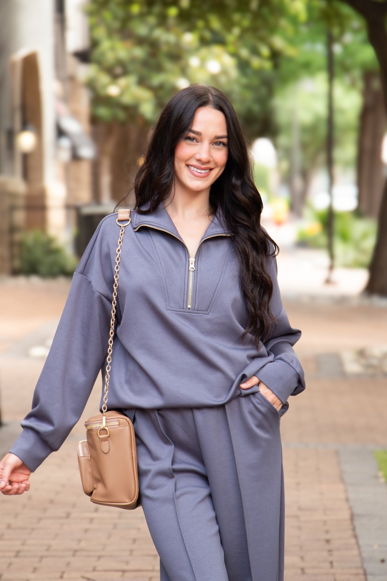 The Remi Butter Soft Quarter Zip Top - Slate Blue