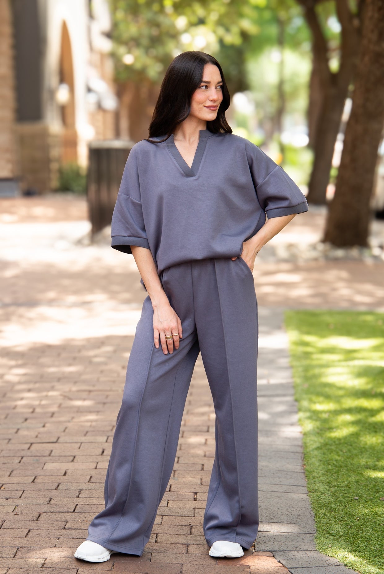 The Remi Butter Soft V-Neck Top - Slate Blue