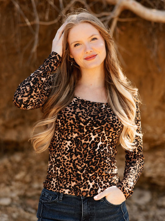 The Grace Square Neck Long Sleeve Top - Leopard