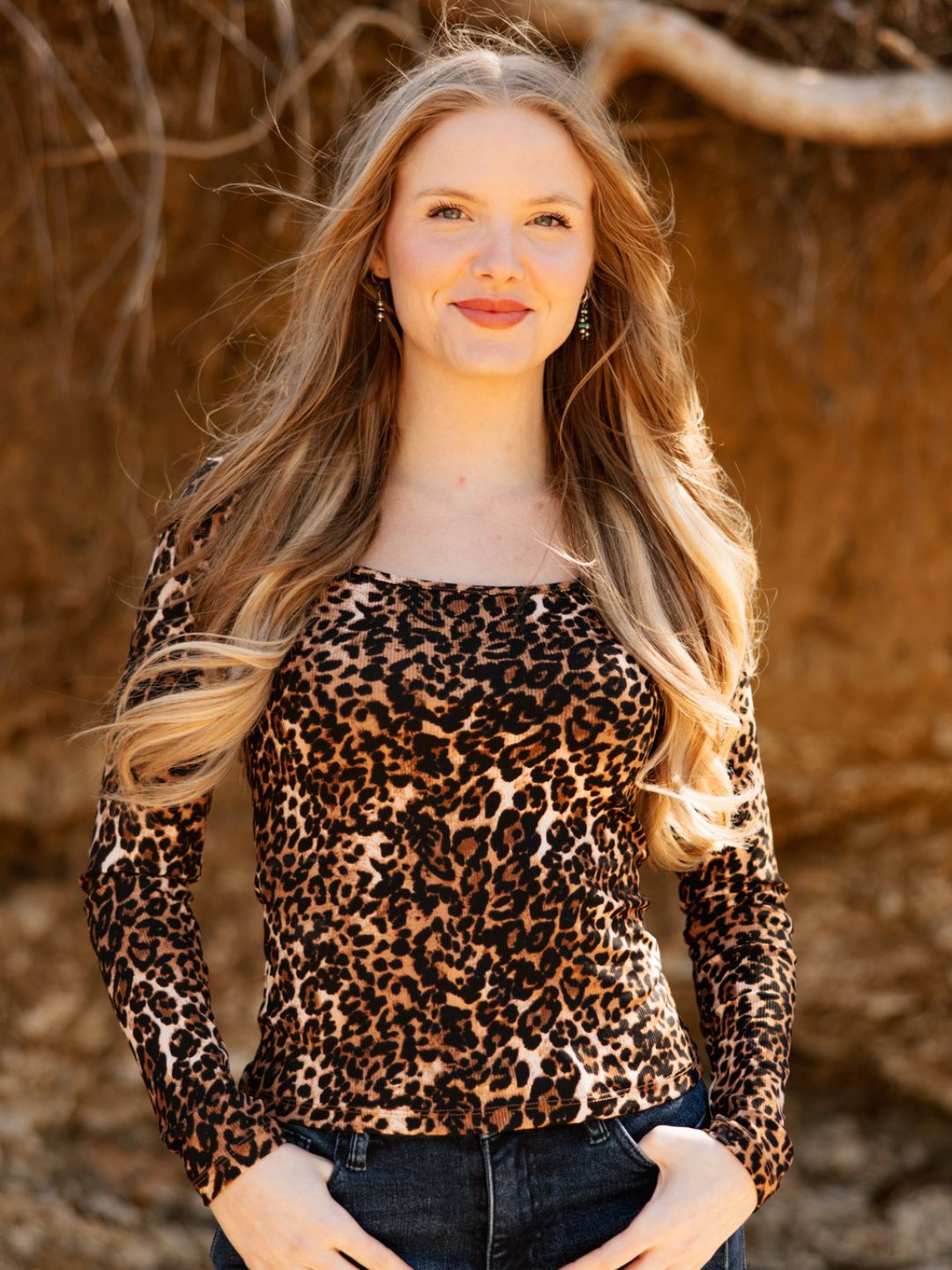 The Grace Square Neck Long Sleeve Top - Leopard