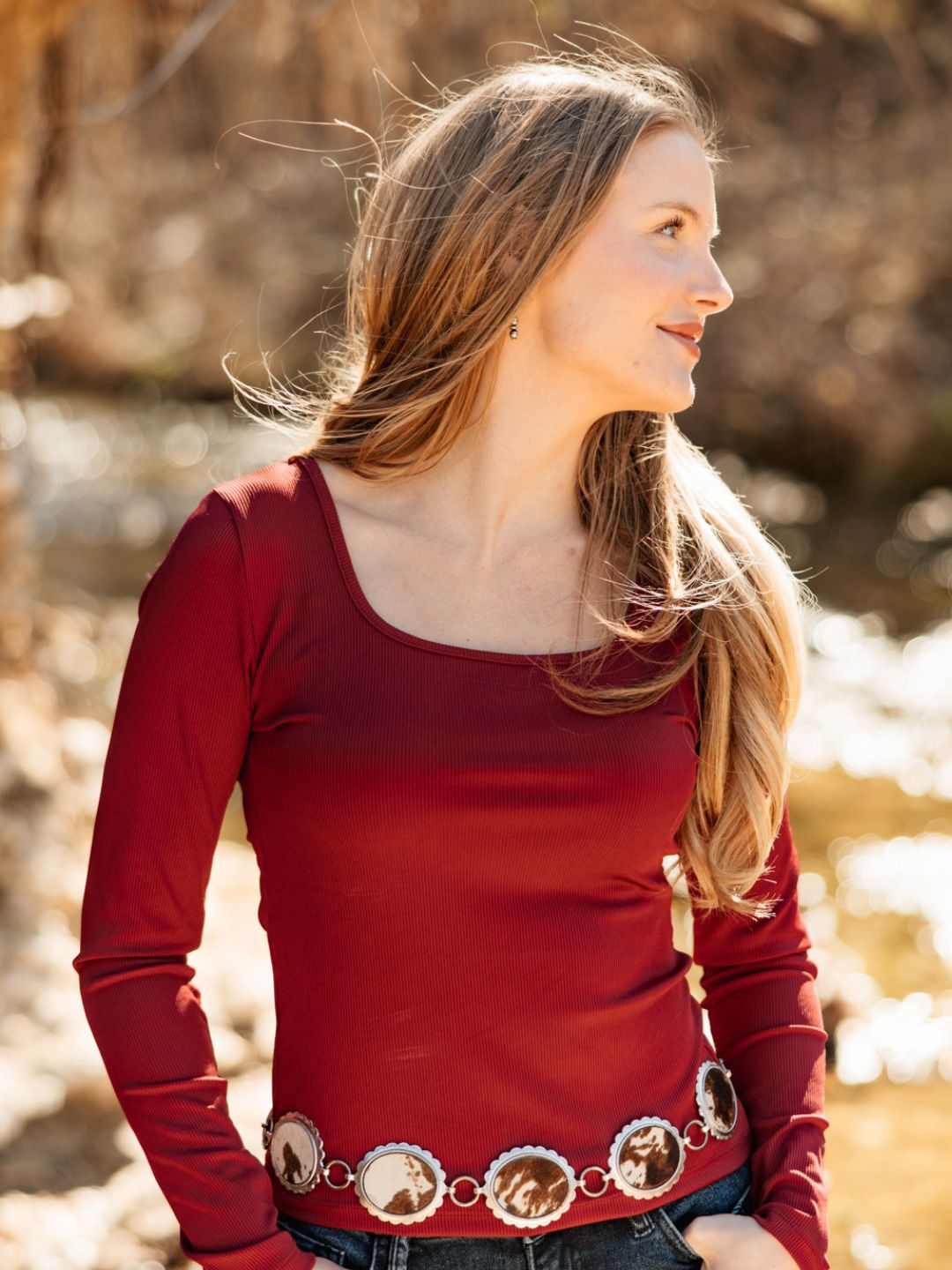 The Grace Square Neck Long Sleeve Top - Maroon