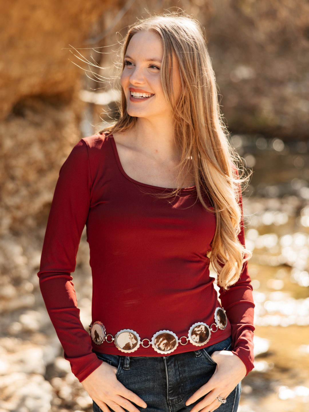 The Grace Square Neck Long Sleeve Top - Maroon