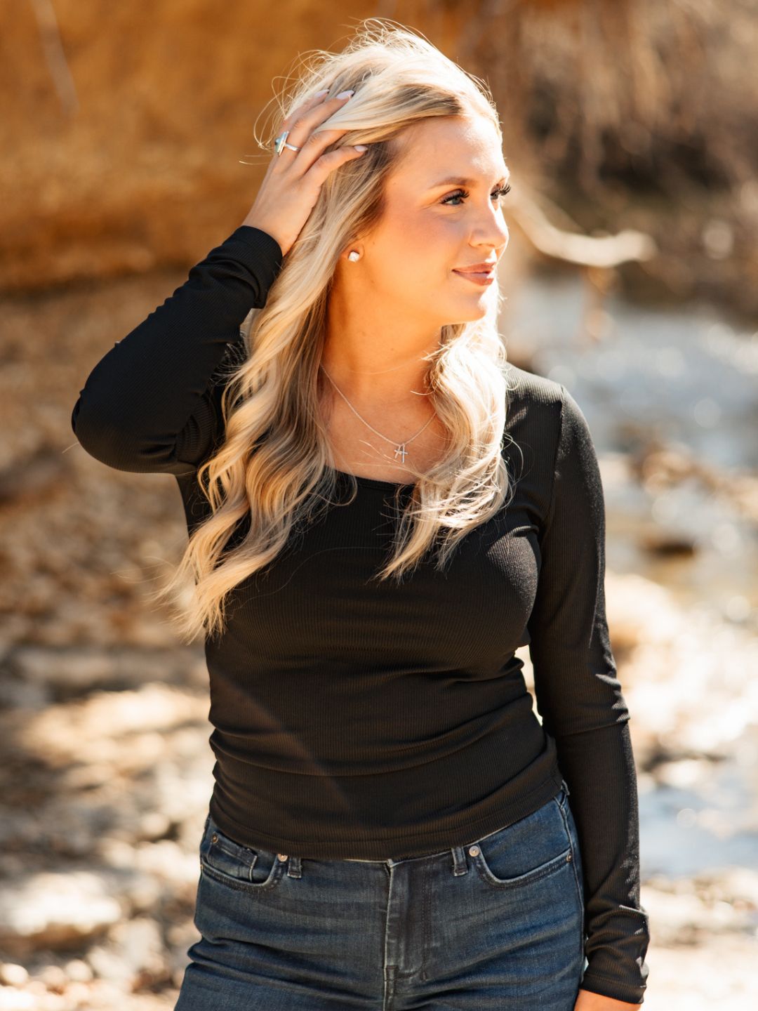 The Grace Square Neck Long Sleeve Top - Black