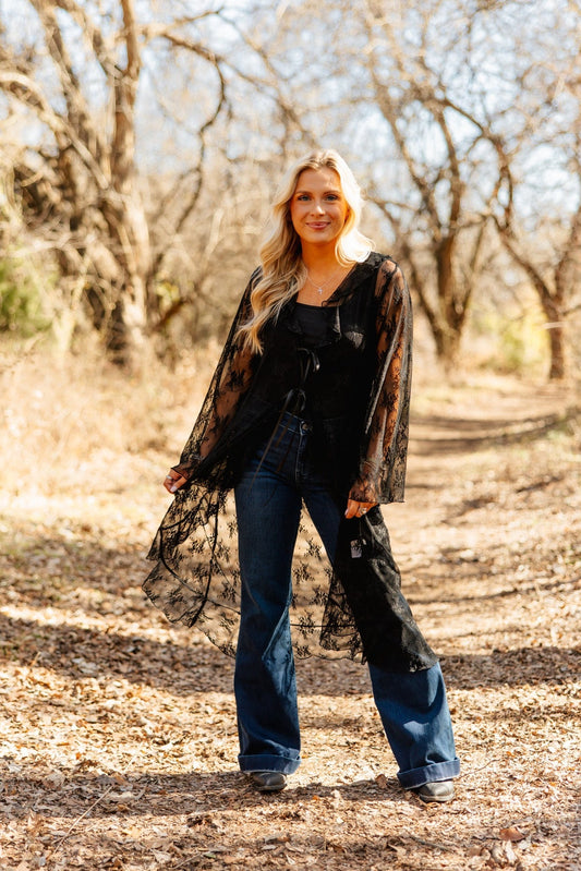 The Tenille Lace Long Kimono - Black