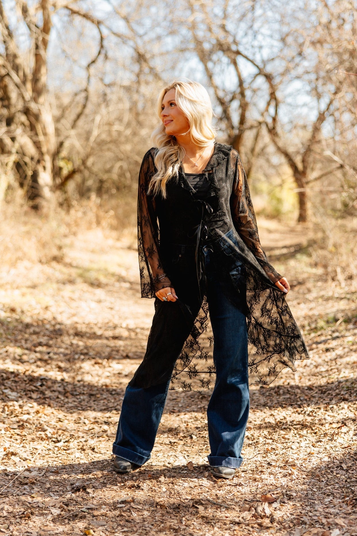 The Tenille Lace Long Kimono - Black