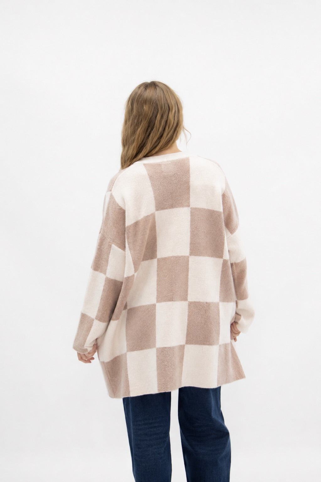 The Austyn Tan + Cream Checkered Cardigan